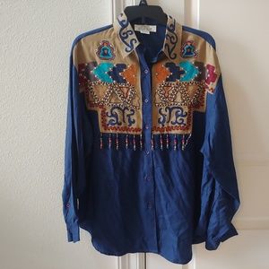 Sandy Starkman Womens Embroidered Shirt  sz Medium